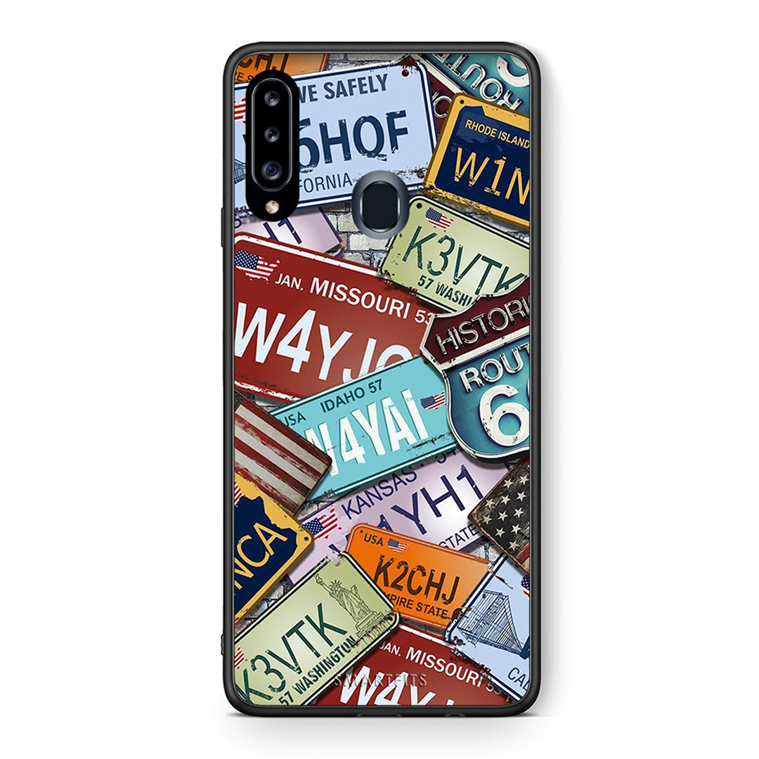 Θήκη Samsung Galaxy A20s Car Plates από τη Smartfits με σχέδιο στο πίσω μέρος και μαύρο περίβλημα | Samsung Galaxy A20s Car Plates case with colorful back and black bezels
