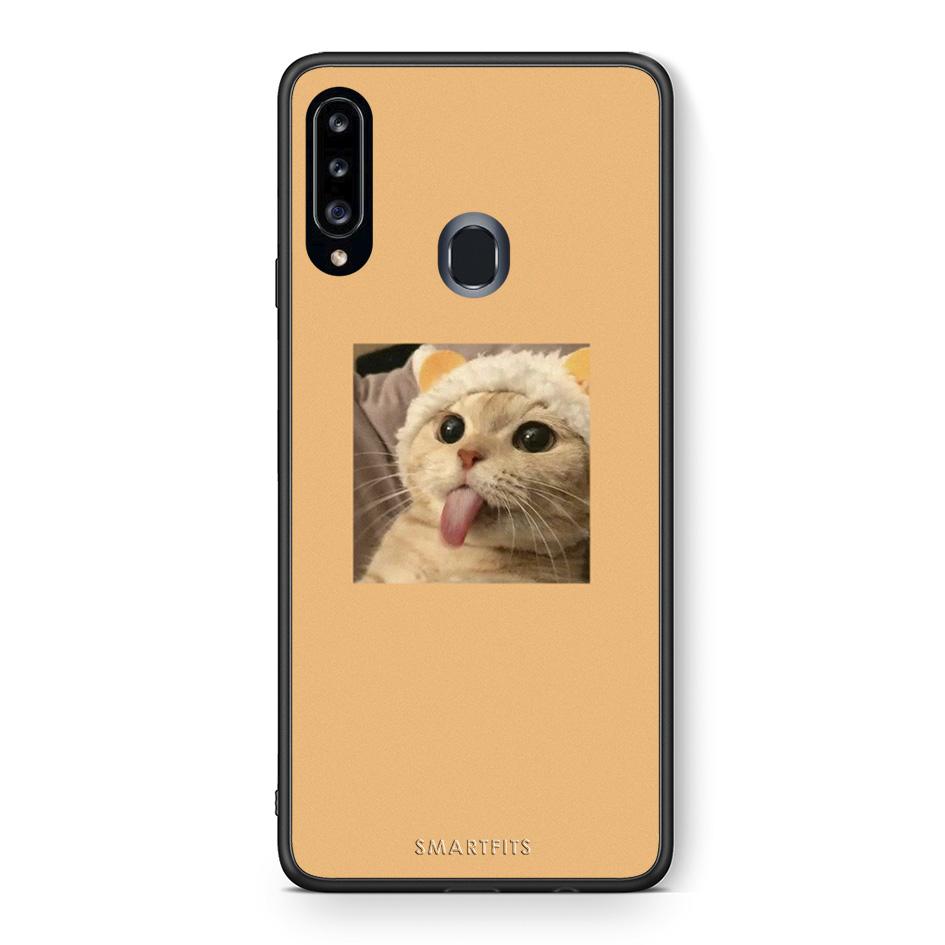 Θήκη Samsung Galaxy A20s Cat Tongue από τη Smartfits με σχέδιο στο πίσω μέρος και μαύρο περίβλημα | Samsung Galaxy A20s Cat Tongue case with colorful back and black bezels