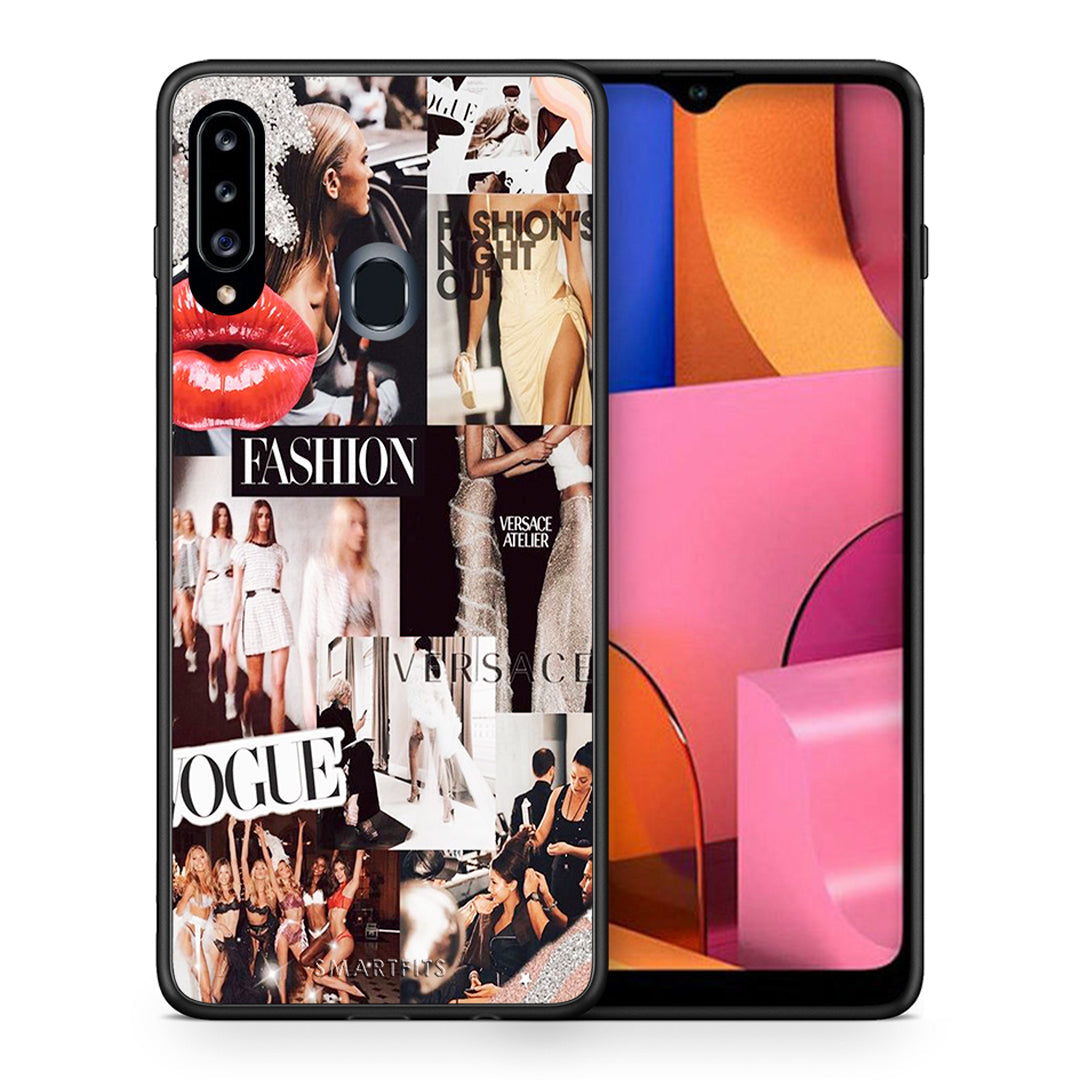Θήκη Αγίου Βαλεντίνου Samsung Galaxy A20s Collage Fashion από τη Smartfits με σχέδιο στο πίσω μέρος και μαύρο περίβλημα | Samsung Galaxy A20s Collage Fashion case with colorful back and black bezels