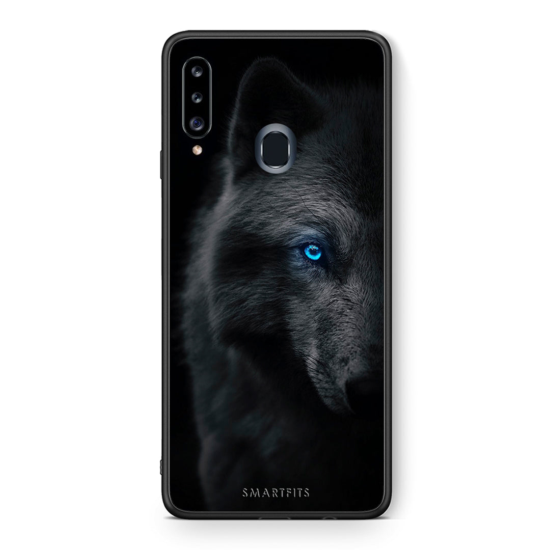 Θήκη Samsung Galaxy A20s Dark Wolf από τη Smartfits με σχέδιο στο πίσω μέρος και μαύρο περίβλημα | Samsung Galaxy A20s Dark Wolf case with colorful back and black bezels