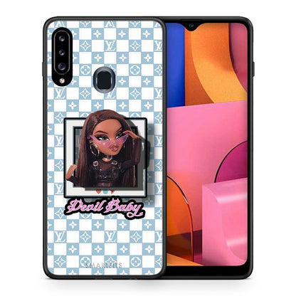 Θήκη Αγίου Βαλεντίνου Samsung Galaxy A20s Devil Baby από τη Smartfits με σχέδιο στο πίσω μέρος και μαύρο περίβλημα | Samsung Galaxy A20s Devil Baby case with colorful back and black bezels