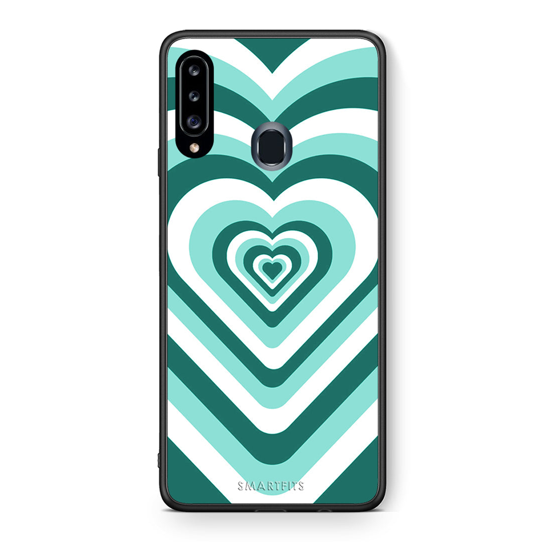Θήκη Samsung Galaxy A20s Green Hearts από τη Smartfits με σχέδιο στο πίσω μέρος και μαύρο περίβλημα | Samsung Galaxy A20s Green Hearts case with colorful back and black bezels