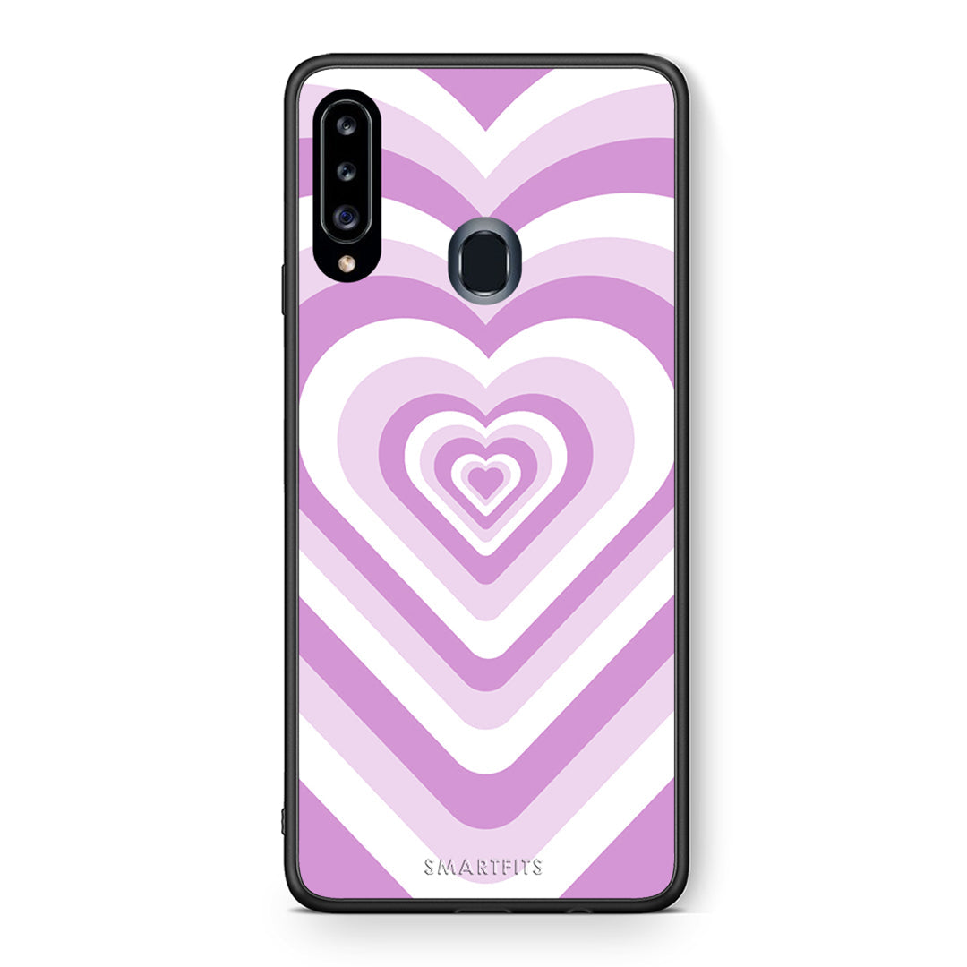 Θήκη Samsung Galaxy A20s Lilac Hearts από τη Smartfits με σχέδιο στο πίσω μέρος και μαύρο περίβλημα | Samsung Galaxy A20s Lilac Hearts case with colorful back and black bezels