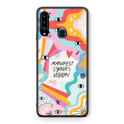 Θήκη Samsung Galaxy A20s Manifest Your Vision από τη Smartfits με σχέδιο στο πίσω μέρος και μαύρο περίβλημα | Samsung Galaxy A20s Manifest Your Vision case with colorful back and black bezels