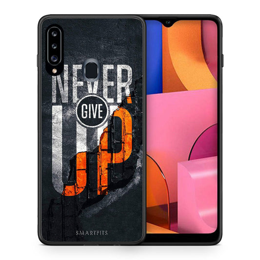 Θήκη Αγίου Βαλεντίνου Samsung Galaxy A20s Never Give Up από τη Smartfits με σχέδιο στο πίσω μέρος και μαύρο περίβλημα | Samsung Galaxy A20s Never Give Up case with colorful back and black bezels