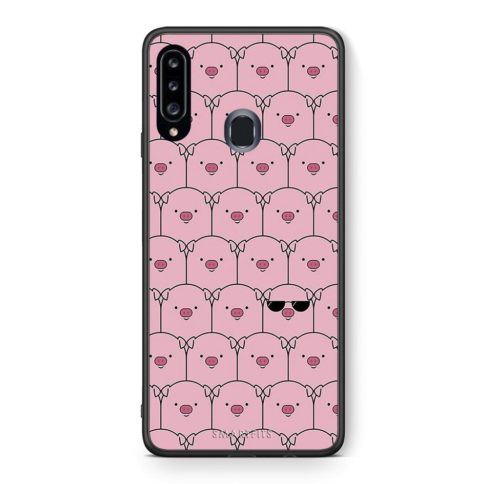 Θήκη Samsung Galaxy A20s Pig Glasses από τη Smartfits με σχέδιο στο πίσω μέρος και μαύρο περίβλημα | Samsung Galaxy A20s Pig Glasses case with colorful back and black bezels