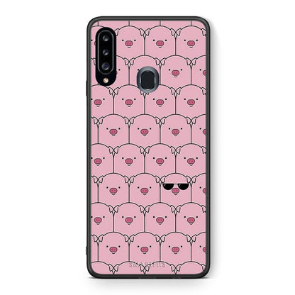 Θήκη Samsung Galaxy A20s Pig Glasses από τη Smartfits με σχέδιο στο πίσω μέρος και μαύρο περίβλημα | Samsung Galaxy A20s Pig Glasses case with colorful back and black bezels