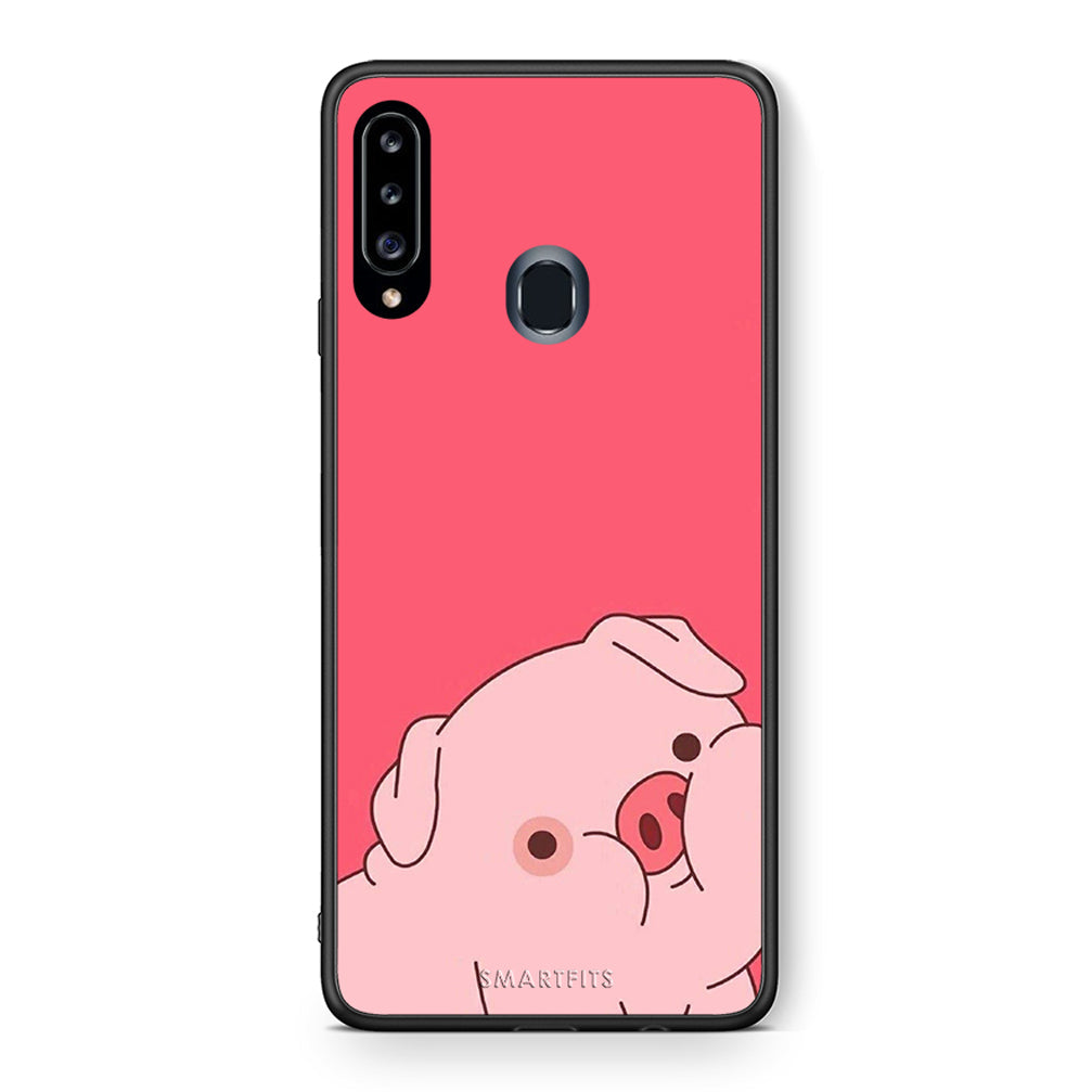 Θήκη Αγίου Βαλεντίνου Samsung Galaxy A20s Pig Love 1 από τη Smartfits με σχέδιο στο πίσω μέρος και μαύρο περίβλημα | Samsung Galaxy A20s Pig Love 1 case with colorful back and black bezels