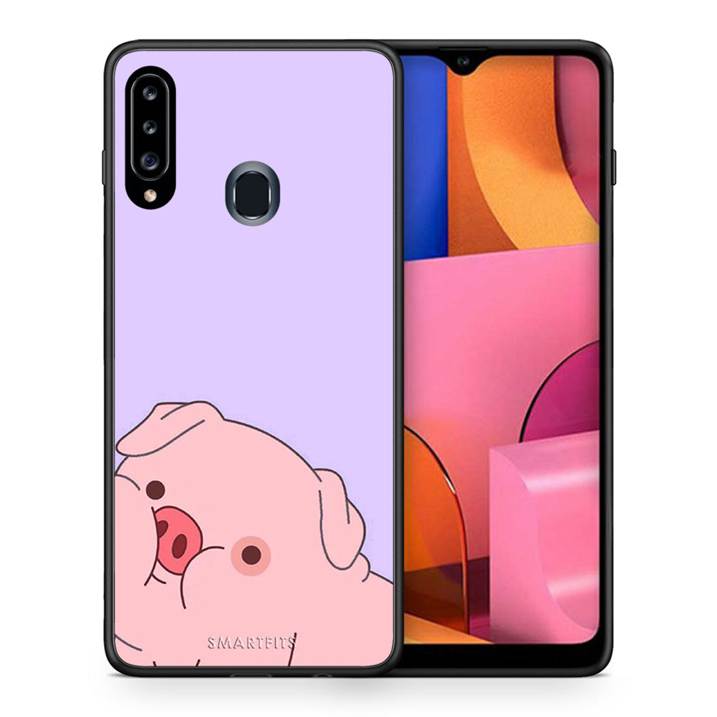 Θήκη Αγίου Βαλεντίνου Samsung Galaxy A20s Pig Love 2 από τη Smartfits με σχέδιο στο πίσω μέρος και μαύρο περίβλημα | Samsung Galaxy A20s Pig Love 2 case with colorful back and black bezels