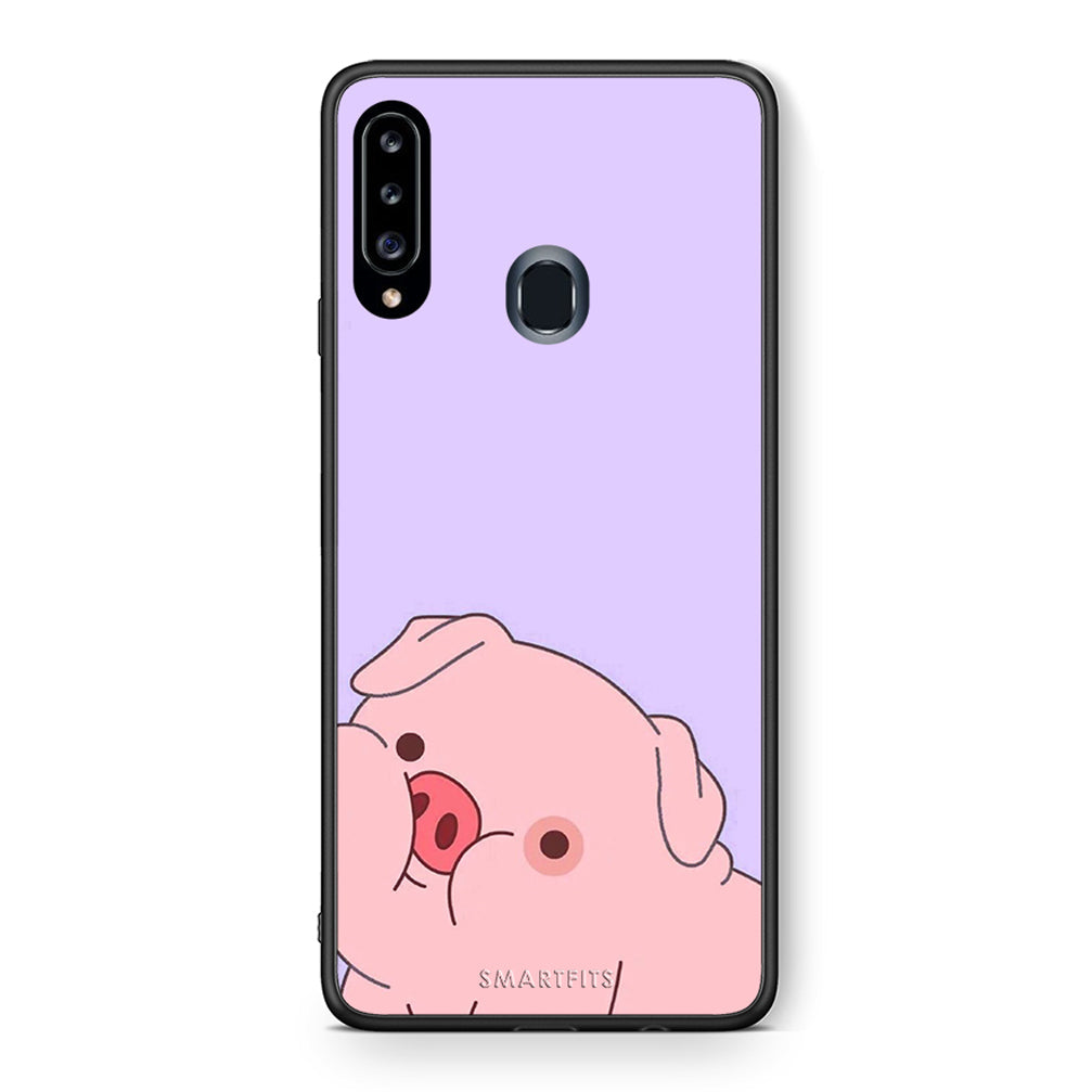 Θήκη Αγίου Βαλεντίνου Samsung Galaxy A20s Pig Love 2 από τη Smartfits με σχέδιο στο πίσω μέρος και μαύρο περίβλημα | Samsung Galaxy A20s Pig Love 2 case with colorful back and black bezels