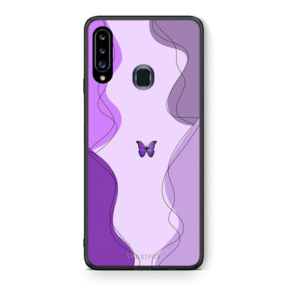 Θήκη Αγίου Βαλεντίνου Samsung Galaxy A20s Purple Mariposa από τη Smartfits με σχέδιο στο πίσω μέρος και μαύρο περίβλημα | Samsung Galaxy A20s Purple Mariposa case with colorful back and black bezels