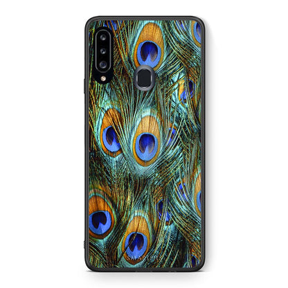 Θήκη Samsung Galaxy A20s Real Peacock Feathers από τη Smartfits με σχέδιο στο πίσω μέρος και μαύρο περίβλημα | Samsung Galaxy A20s Real Peacock Feathers case with colorful back and black bezels