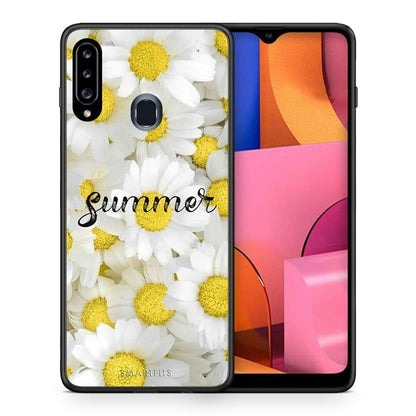Θήκη Samsung Galaxy A20s Summer Daisies από τη Smartfits με σχέδιο στο πίσω μέρος και μαύρο περίβλημα | Samsung Galaxy A20s Summer Daisies case with colorful back and black bezels