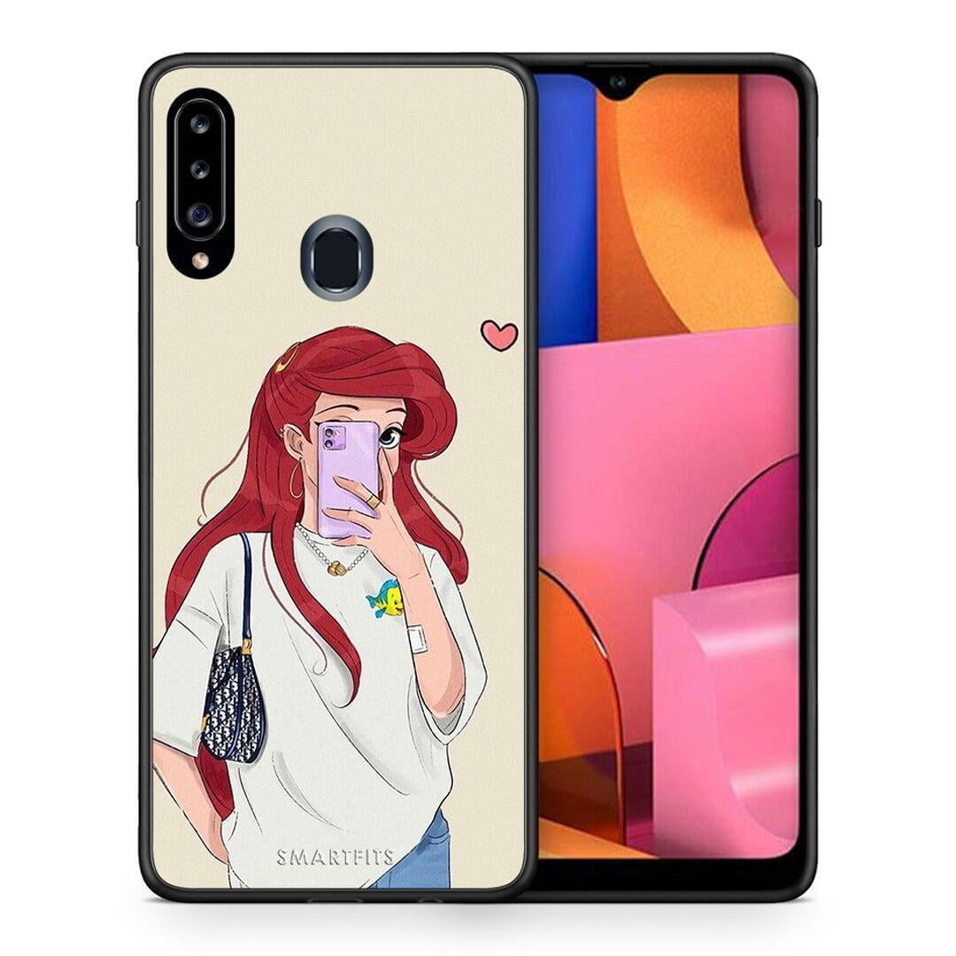 Θήκη Samsung Galaxy A20s Walking Mermaid από τη Smartfits με σχέδιο στο πίσω μέρος και μαύρο περίβλημα | Samsung Galaxy A20s Walking Mermaid case with colorful back and black bezels
