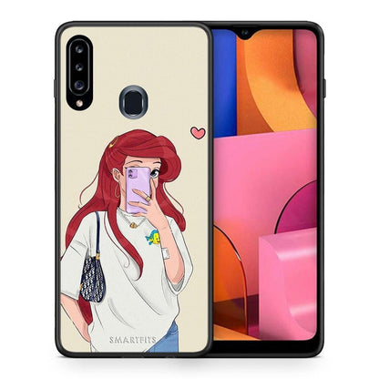Θήκη Samsung Galaxy A20s Walking Mermaid από τη Smartfits με σχέδιο στο πίσω μέρος και μαύρο περίβλημα | Samsung Galaxy A20s Walking Mermaid case with colorful back and black bezels