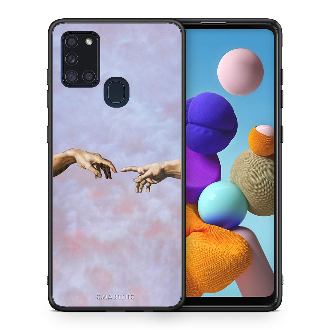 Θήκη Samsung A21s Adam Hand από τη Smartfits με σχέδιο στο πίσω μέρος και μαύρο περίβλημα | Samsung A21s Adam Hand case with colorful back and black bezels
