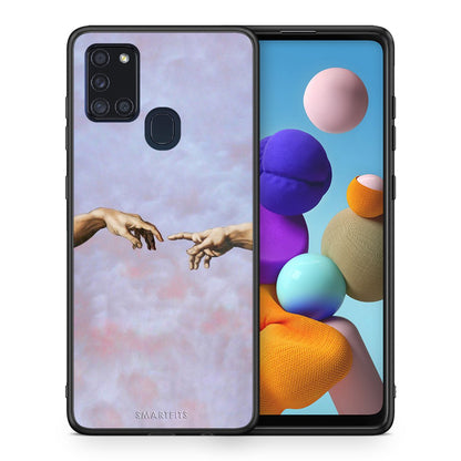 Θήκη Samsung A21s Adam Hand από τη Smartfits με σχέδιο στο πίσω μέρος και μαύρο περίβλημα | Samsung A21s Adam Hand case with colorful back and black bezels