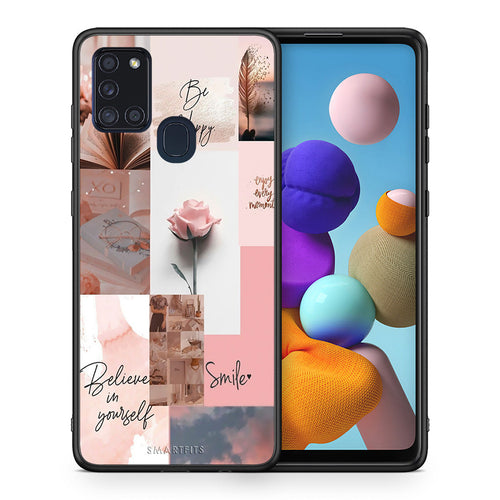 Θήκη Samsung A21s Aesthetic Collage από τη Smartfits με σχέδιο στο πίσω μέρος και μαύρο περίβλημα | Samsung A21s Aesthetic Collage case with colorful back and black bezels