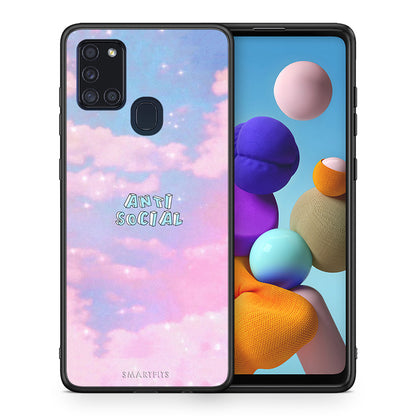 Θήκη Αγίου Βαλεντίνου Samsung A21s Anti Social από τη Smartfits με σχέδιο στο πίσω μέρος και μαύρο περίβλημα | Samsung A21s Anti Social case with colorful back and black bezels