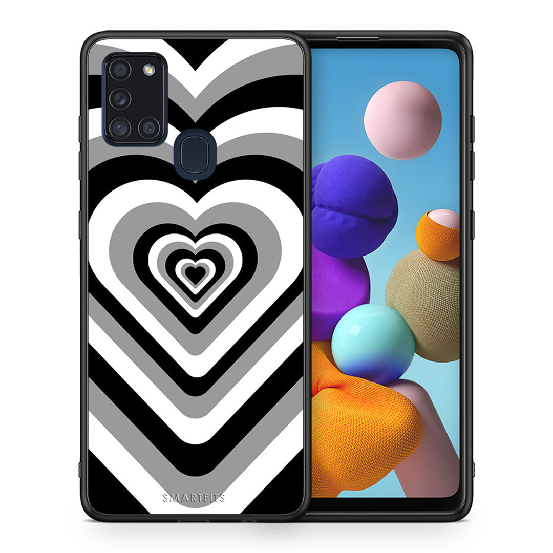 Θήκη Samsung A21s Black Hearts από τη Smartfits με σχέδιο στο πίσω μέρος και μαύρο περίβλημα | Samsung A21s Black Hearts case with colorful back and black bezels