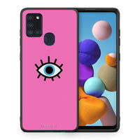 Thumbnail for Θήκη Samsung A21s Blue Eye Pink από τη Smartfits με σχέδιο στο πίσω μέρος και μαύρο περίβλημα | Samsung A21s Blue Eye Pink case with colorful back and black bezels