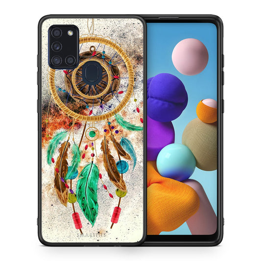 Θήκη Samsung A21s DreamCatcher Boho από τη Smartfits με σχέδιο στο πίσω μέρος και μαύρο περίβλημα | Samsung A21s DreamCatcher Boho case with colorful back and black bezels