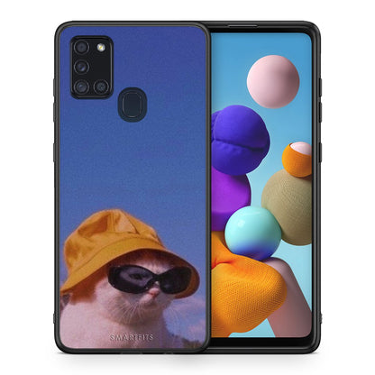 Θήκη Samsung A21s Cat Diva από τη Smartfits με σχέδιο στο πίσω μέρος και μαύρο περίβλημα | Samsung A21s Cat Diva case with colorful back and black bezels