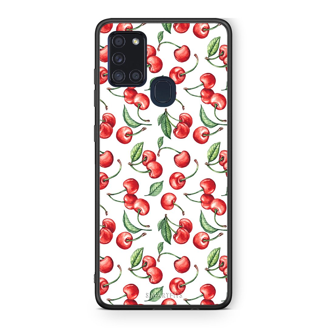 Samsung A21s Cherry Summer θήκη από τη Smartfits με σχέδιο στο πίσω μέρος και μαύρο περίβλημα | Smartphone case with colorful back and black bezels by Smartfits