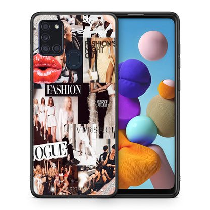 Θήκη Αγίου Βαλεντίνου Samsung A21s Collage Fashion από τη Smartfits με σχέδιο στο πίσω μέρος και μαύρο περίβλημα | Samsung A21s Collage Fashion case with colorful back and black bezels