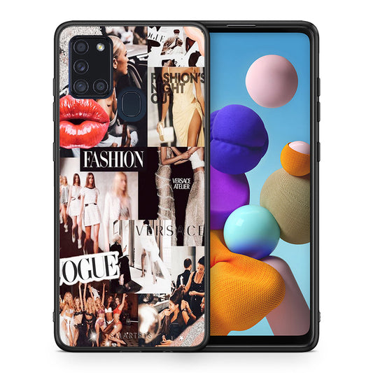 Θήκη Αγίου Βαλεντίνου Samsung A21s Collage Fashion από τη Smartfits με σχέδιο στο πίσω μέρος και μαύρο περίβλημα | Samsung A21s Collage Fashion case with colorful back and black bezels