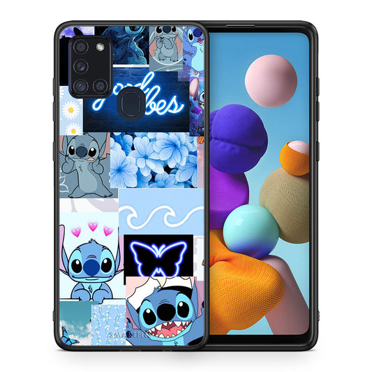 Θήκη Αγίου Βαλεντίνου Samsung A21s Collage Good Vibes από τη Smartfits με σχέδιο στο πίσω μέρος και μαύρο περίβλημα | Samsung A21s Collage Good Vibes case with colorful back and black bezels