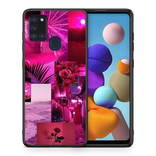 Θήκη Αγίου Βαλεντίνου Samsung A21s Collage Red Roses από τη Smartfits με σχέδιο στο πίσω μέρος και μαύρο περίβλημα | Samsung A21s Collage Red Roses case with colorful back and black bezels