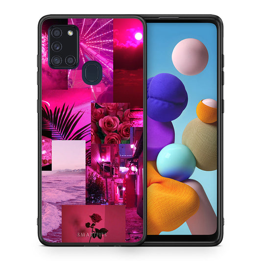 Θήκη Αγίου Βαλεντίνου Samsung A21s Collage Red Roses από τη Smartfits με σχέδιο στο πίσω μέρος και μαύρο περίβλημα | Samsung A21s Collage Red Roses case with colorful back and black bezels