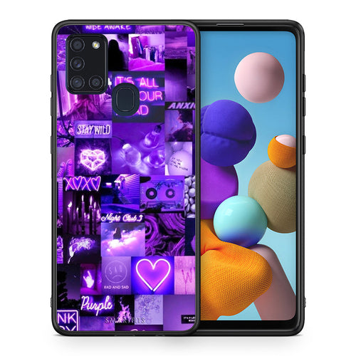 Θήκη Αγίου Βαλεντίνου Samsung A21s Collage Stay Wild από τη Smartfits με σχέδιο στο πίσω μέρος και μαύρο περίβλημα | Samsung A21s Collage Stay Wild case with colorful back and black bezels