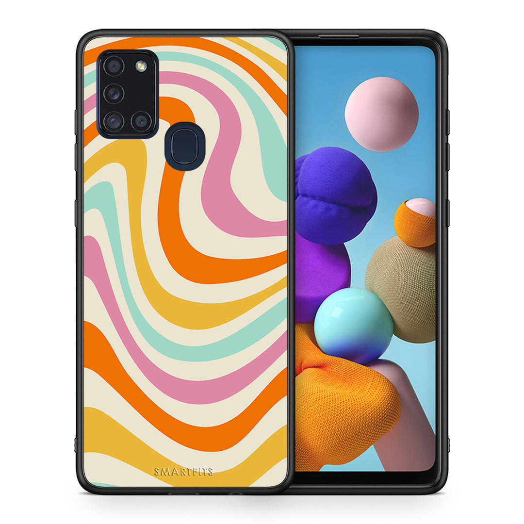 Θήκη Samsung A21s Colourful Waves από τη Smartfits με σχέδιο στο πίσω μέρος και μαύρο περίβλημα | Samsung A21s Colourful Waves case with colorful back and black bezels
