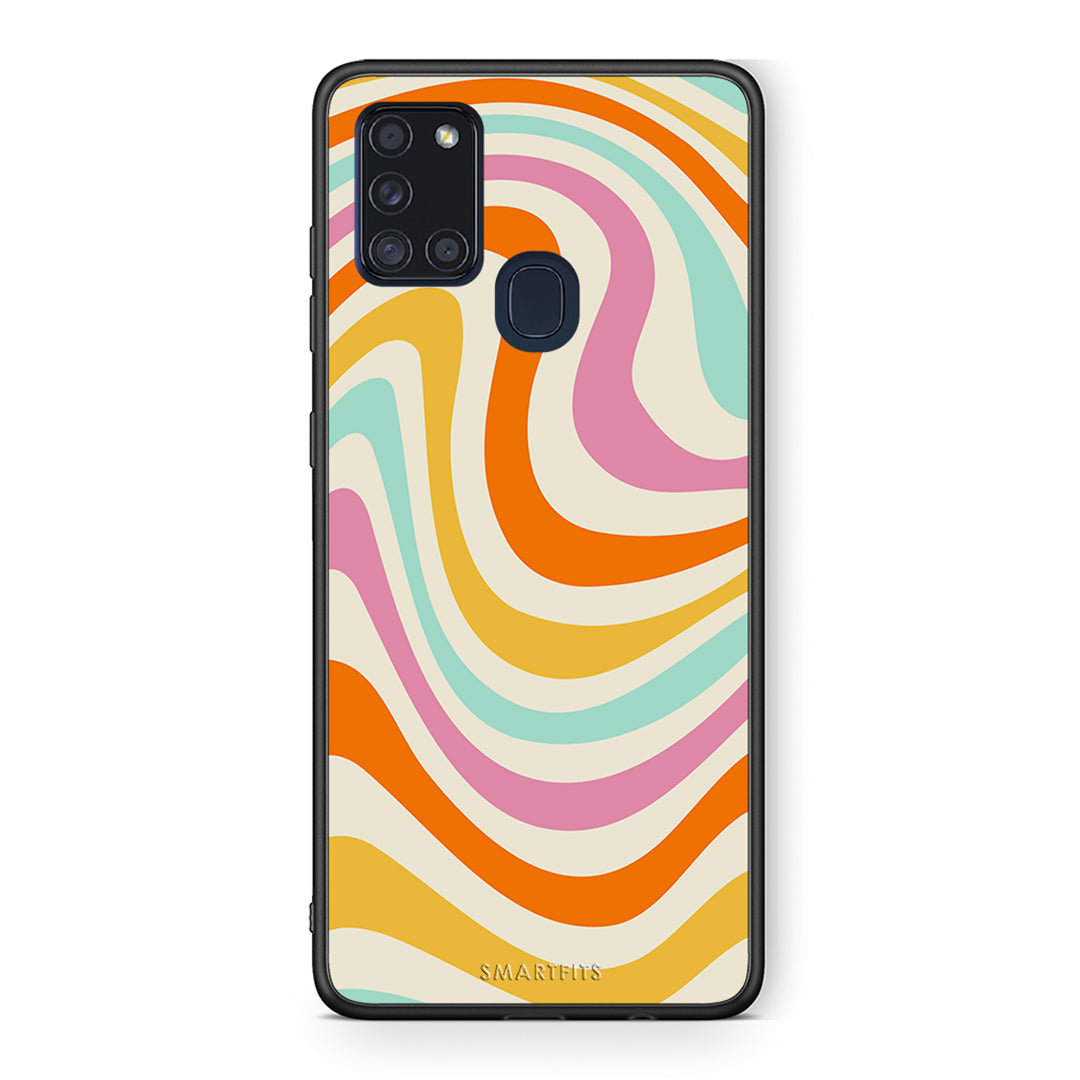 Samsung A21s Colourful Waves θήκη από τη Smartfits με σχέδιο στο πίσω μέρος και μαύρο περίβλημα | Smartphone case with colorful back and black bezels by Smartfits