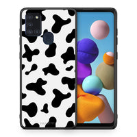 Thumbnail for Θήκη Samsung A21s Cow Print από τη Smartfits με σχέδιο στο πίσω μέρος και μαύρο περίβλημα | Samsung A21s Cow Print case with colorful back and black bezels
