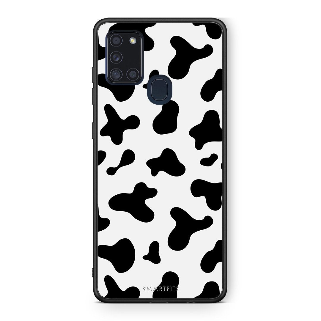 Samsung A21s Cow Print θήκη από τη Smartfits με σχέδιο στο πίσω μέρος και μαύρο περίβλημα | Smartphone case with colorful back and black bezels by Smartfits