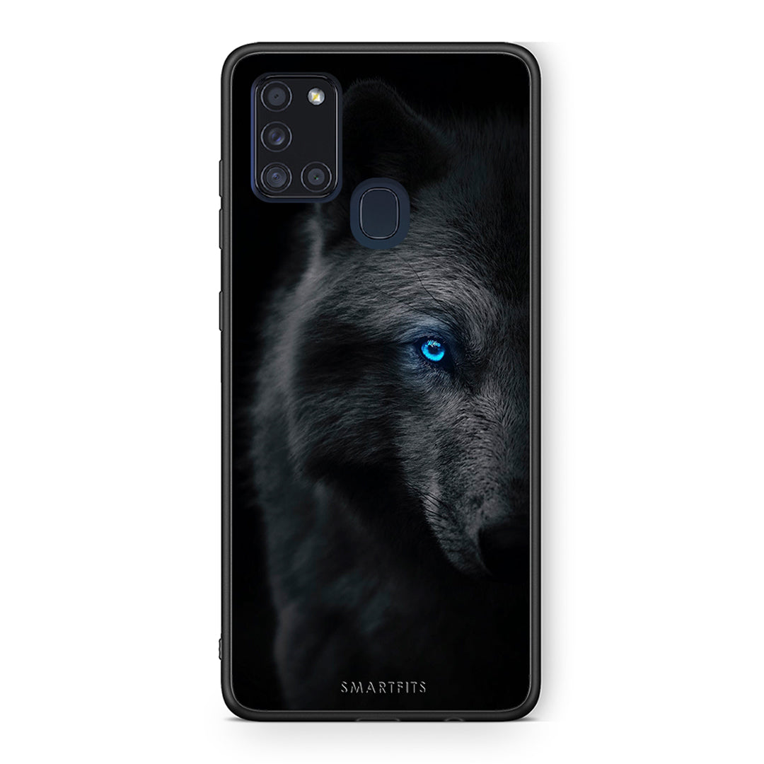Samsung A21s Dark Wolf θήκη από τη Smartfits με σχέδιο στο πίσω μέρος και μαύρο περίβλημα | Smartphone case with colorful back and black bezels by Smartfits
