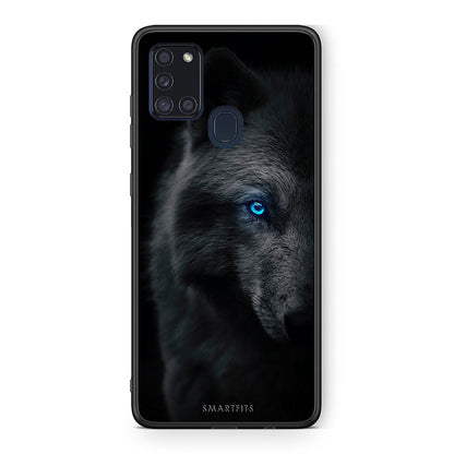 Samsung A21s Dark Wolf θήκη από τη Smartfits με σχέδιο στο πίσω μέρος και μαύρο περίβλημα | Smartphone case with colorful back and black bezels by Smartfits