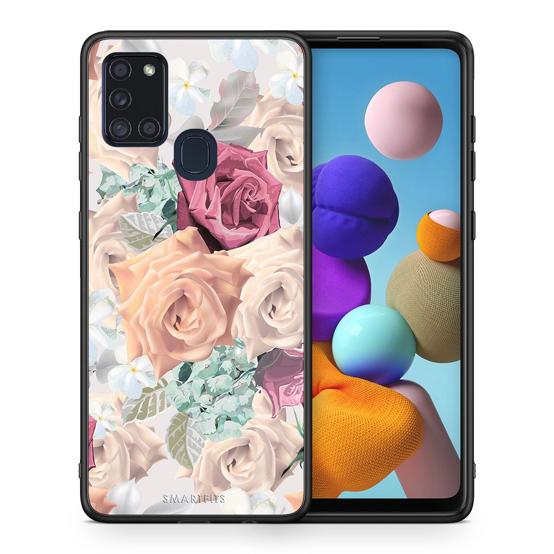 Θήκη Samsung A21s Bouquet Floral από τη Smartfits με σχέδιο στο πίσω μέρος και μαύρο περίβλημα | Samsung A21s Bouquet Floral case with colorful back and black bezels
