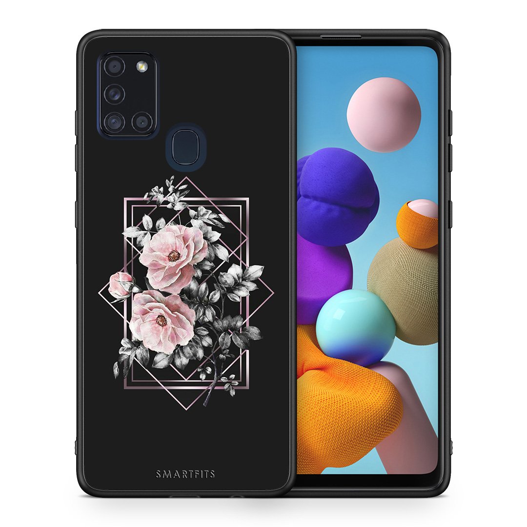 Θήκη Samsung A21s Frame Flower από τη Smartfits με σχέδιο στο πίσω μέρος και μαύρο περίβλημα | Samsung A21s Frame Flower case with colorful back and black bezels