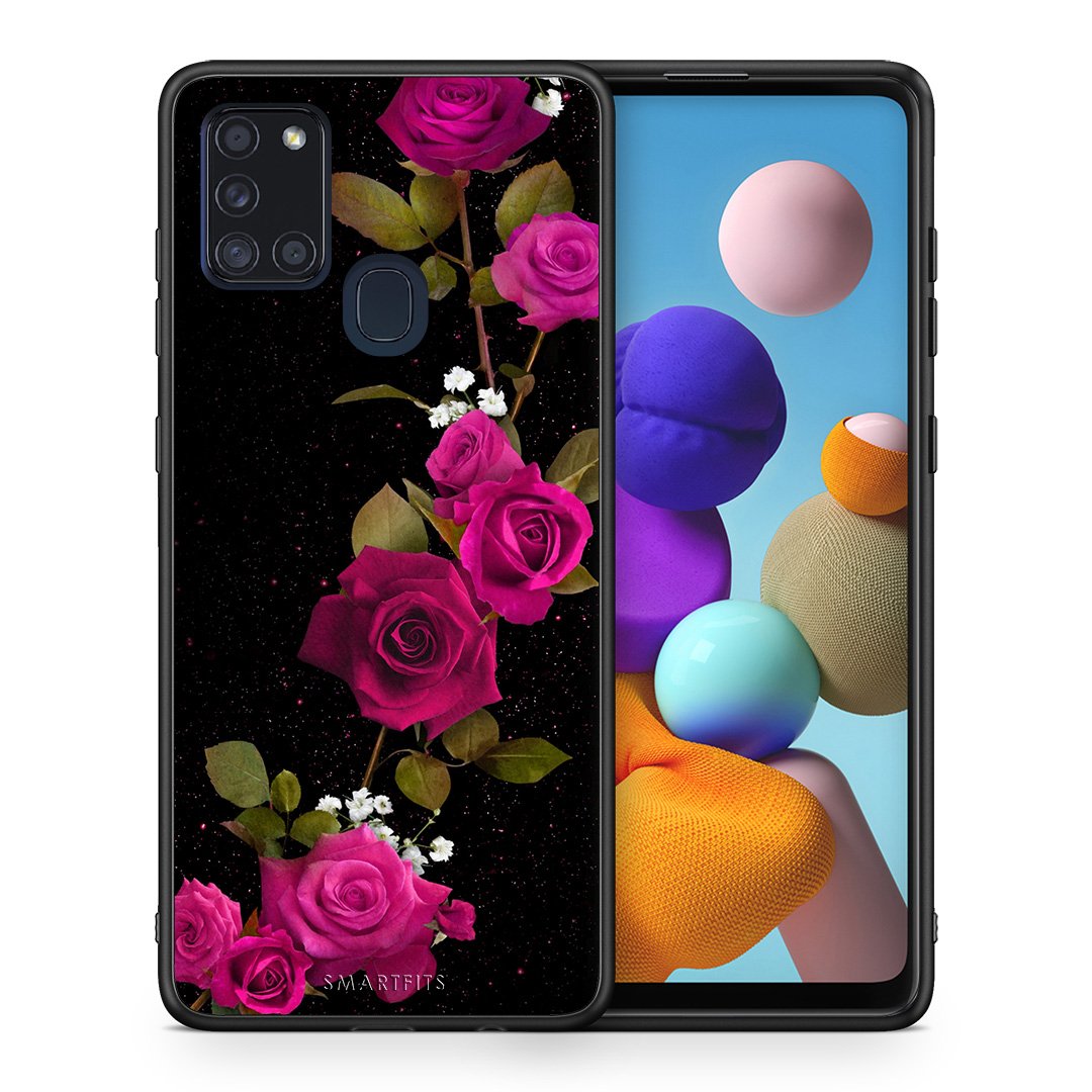 Θήκη Samsung A21s Red Roses Flower από τη Smartfits με σχέδιο στο πίσω μέρος και μαύρο περίβλημα | Samsung A21s Red Roses Flower case with colorful back and black bezels