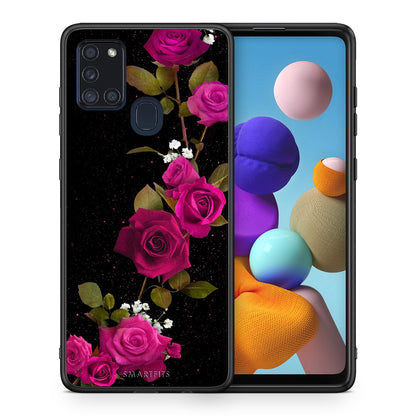 Θήκη Samsung A21s Red Roses Flower από τη Smartfits με σχέδιο στο πίσω μέρος και μαύρο περίβλημα | Samsung A21s Red Roses Flower case with colorful back and black bezels