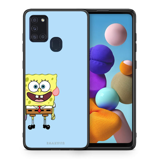 Θήκη Samsung A21s Friends Bob από τη Smartfits με σχέδιο στο πίσω μέρος και μαύρο περίβλημα | Samsung A21s Friends Bob case with colorful back and black bezels