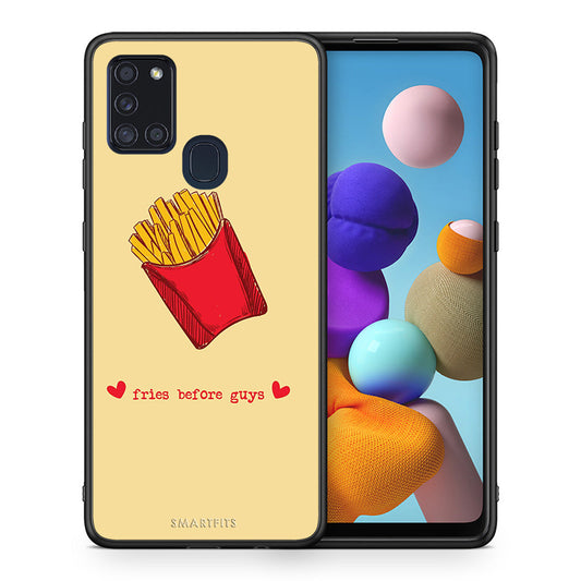 Θήκη Αγίου Βαλεντίνου Samsung A21s Fries Before Guys από τη Smartfits με σχέδιο στο πίσω μέρος και μαύρο περίβλημα | Samsung A21s Fries Before Guys case with colorful back and black bezels