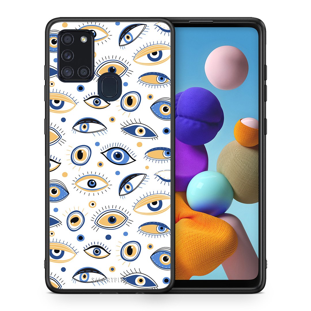 Θήκη Samsung A21s Ftou Ftou από τη Smartfits με σχέδιο στο πίσω μέρος και μαύρο περίβλημα | Samsung A21s Ftou Ftou case with colorful back and black bezels