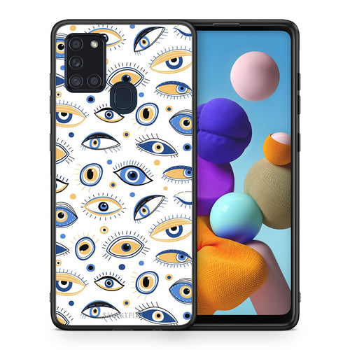 Θήκη Samsung A21s Ftou Ftou από τη Smartfits με σχέδιο στο πίσω μέρος και μαύρο περίβλημα | Samsung A21s Ftou Ftou case with colorful back and black bezels