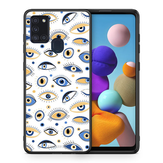 Θήκη Samsung A21s Ftou Ftou από τη Smartfits με σχέδιο στο πίσω μέρος και μαύρο περίβλημα | Samsung A21s Ftou Ftou case with colorful back and black bezels