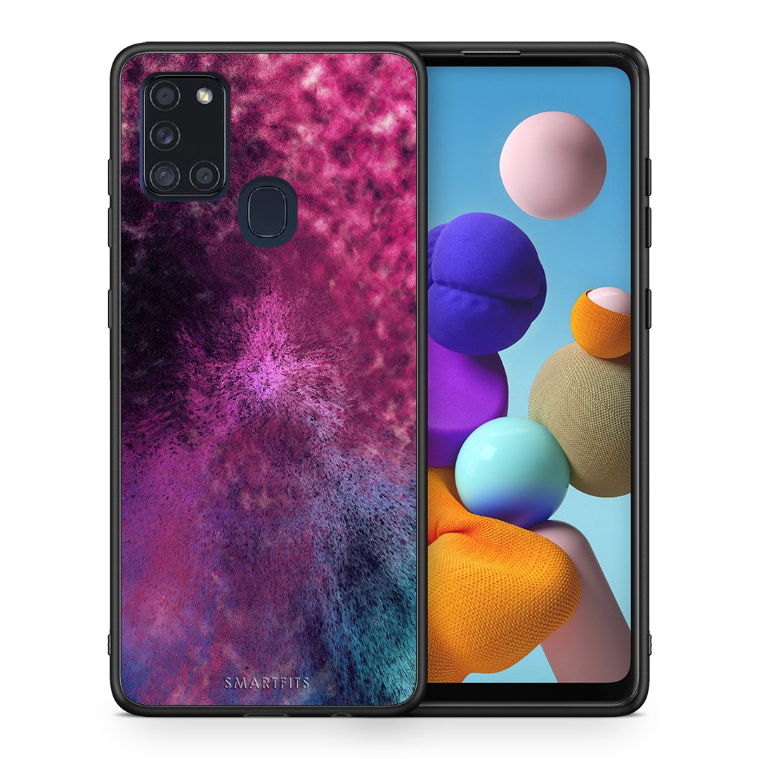 Θήκη Samsung A21s Aurora Galaxy από τη Smartfits με σχέδιο στο πίσω μέρος και μαύρο περίβλημα | Samsung A21s Aurora Galaxy case with colorful back and black bezels